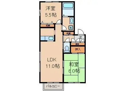 ディアス島田(2LDK/1階)の間取り写真