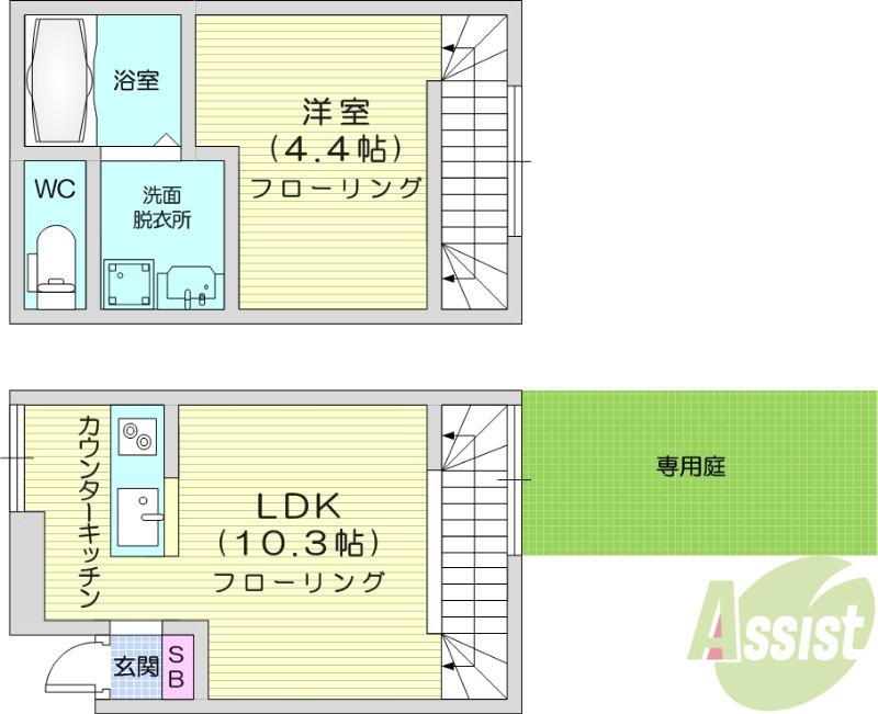 QRESTIA塩釜(1LDK/1階)の間取り写真
