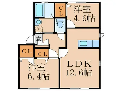 スペリオールD棟(2LDK/1階)の間取り写真