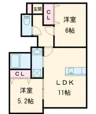 トラミッドヴィラ花田(2LDK/1階)の間取り写真