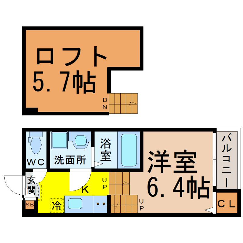 プライム下坂(1K/2階)の間取り写真