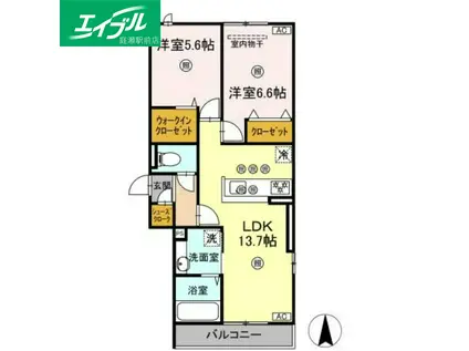 プレミール北長瀬(2LDK/2階)の間取り写真