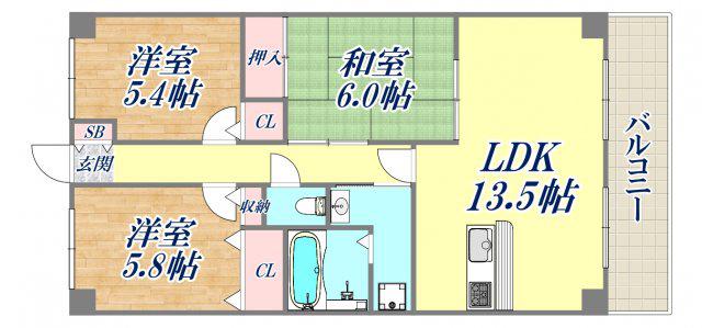 シェルプール壱番館(3LDK/1階)の間取り写真