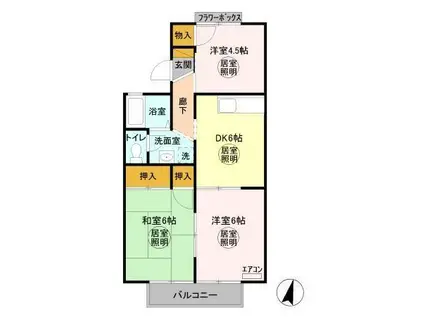 サンヴィラージュA(3DK/1階)の間取り写真