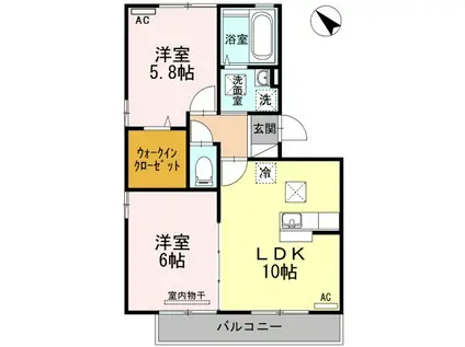 リビングタウンIC小郡A棟(2LDK/1階)の間取り写真