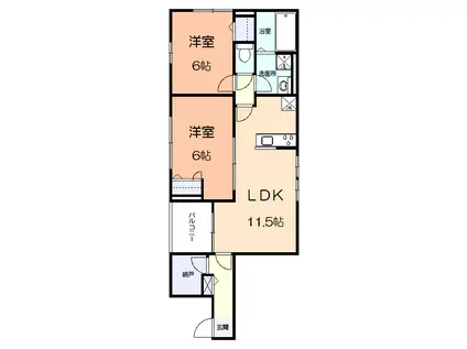 FLAT RIVER (2LDK/2階)の間取り写真