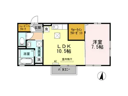 クレセント・ピア(1LDK/1階)の間取り写真