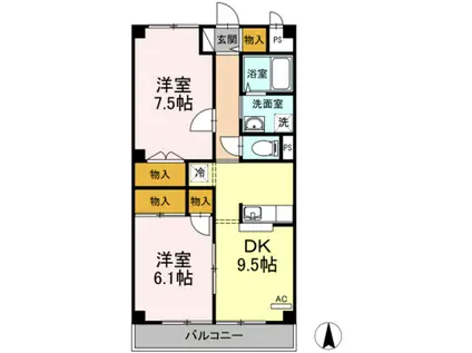 エスポワール杉井流(2DK/3階)の間取り写真