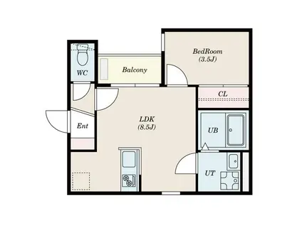 KATZE志賀本通南(1LDK/2階)の間取り写真