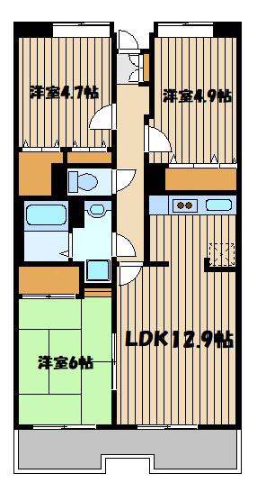 ベルアージュ都立家政(3LDK/1階)の間取り写真
