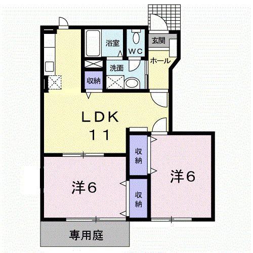 ウィンド ヒル B(2LDK/1階)の間取り写真