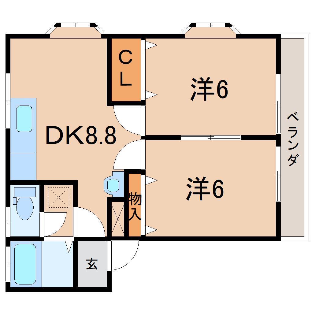 西町アパートA(2DK/2階)の間取り写真