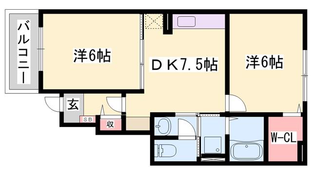 D・グロリアII(2DK/1階)の間取り写真