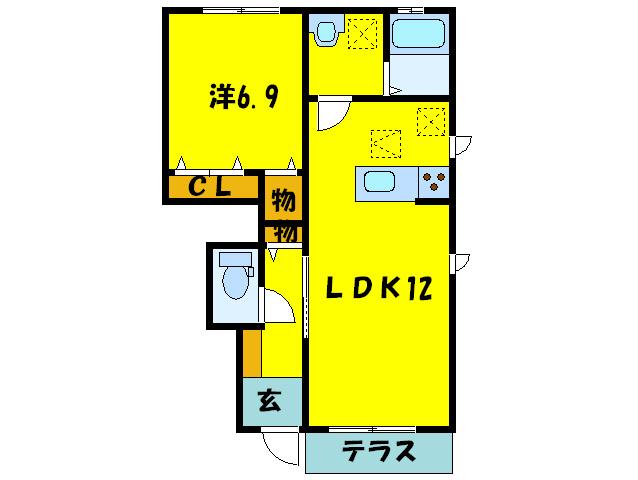 ラ・フルールII(1LDK/1階)の間取り写真