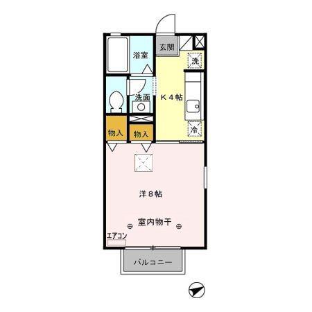 ベルフラワー B棟(1K/1階)の間取り写真