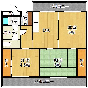 ヴィラひばりヶ丘(3DK/1階)の間取り写真