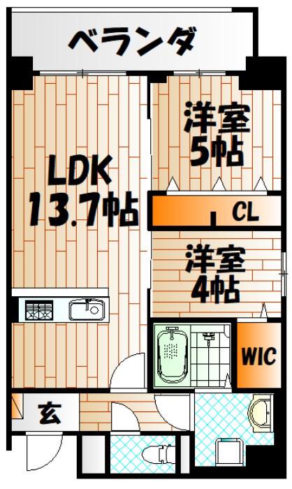 ミースカセッタ小倉(2LDK/11階)の間取り写真