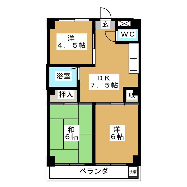 サンパレス宝(3DK/3階)の間取り写真
