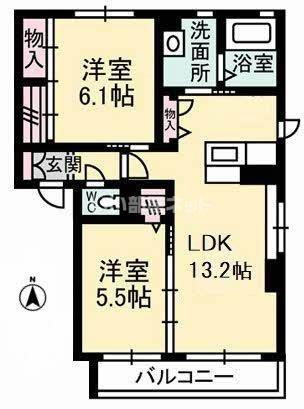 シャーメゾンしおやの杜 B棟(2LDK/2階)の間取り写真