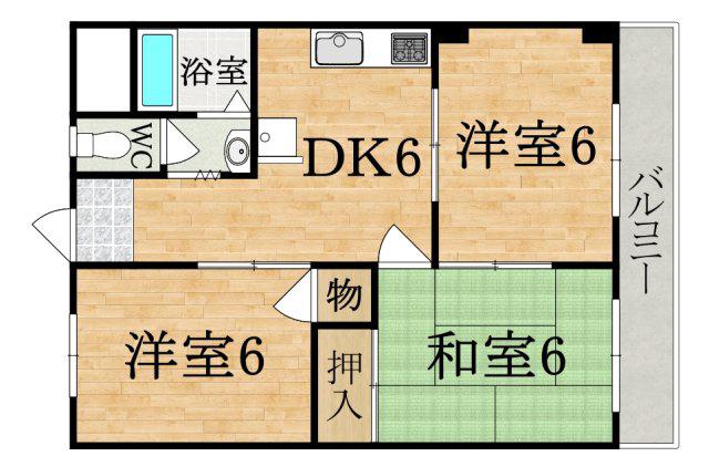 ハイネス上田(3DK/5階)の間取り写真