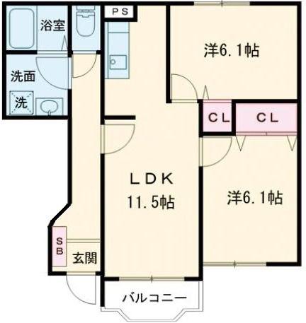 グランデュール(2LDK/1階)の間取り写真