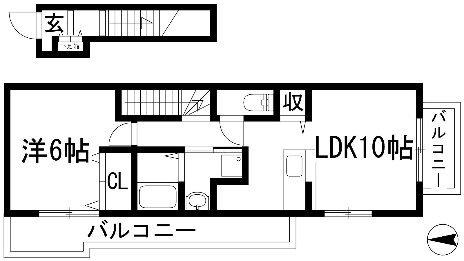 アヌジック K・K(1LDK/2階)の間取り写真
