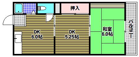 ブルースカイハイツB棟(2DK/1階)の間取り写真