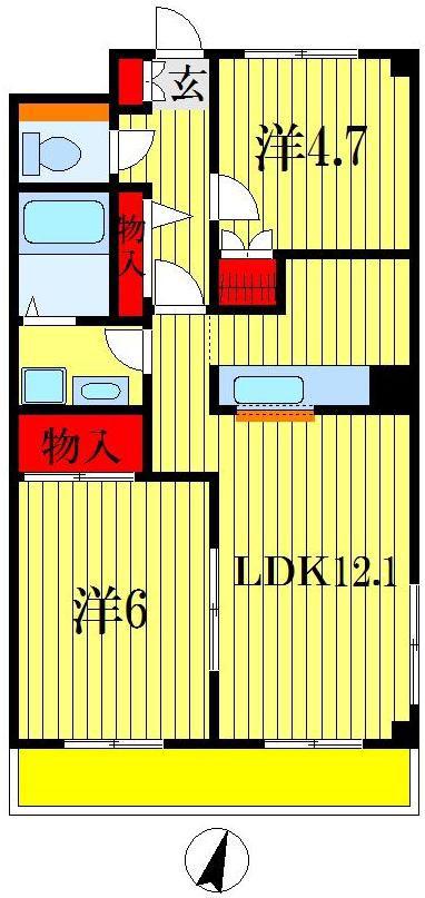 パールハイツ蘇我I(2LDK/1階)の間取り写真