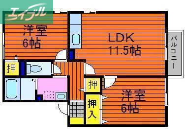 マイルド・フナコシ(2LDK/2階)の間取り写真