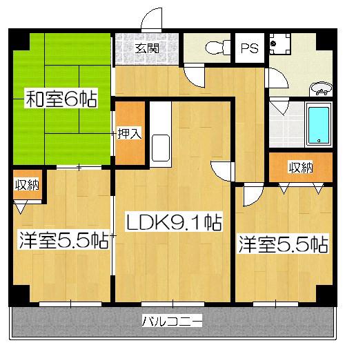 ルミエール森東(3LDK/1階)の間取り写真