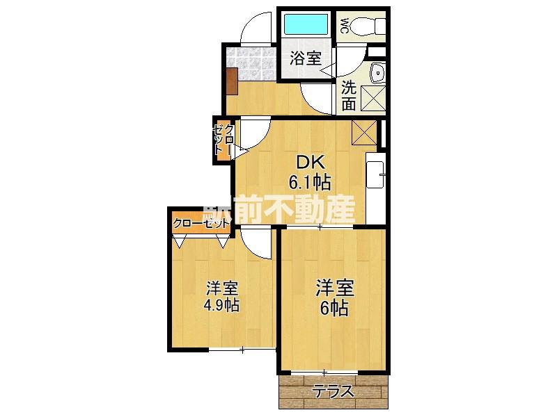 グランドールさくら A(2DK/1階)の間取り写真