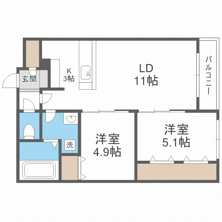ATLANTIS HASSAMU(2LDK/4階)の間取り写真