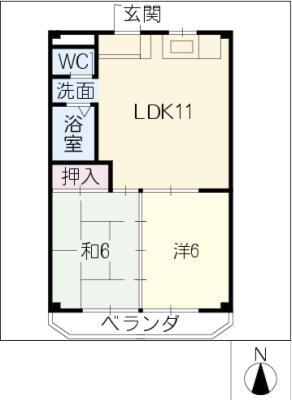 ハイツ緑ヶ丘(2LDK/3階)の間取り写真