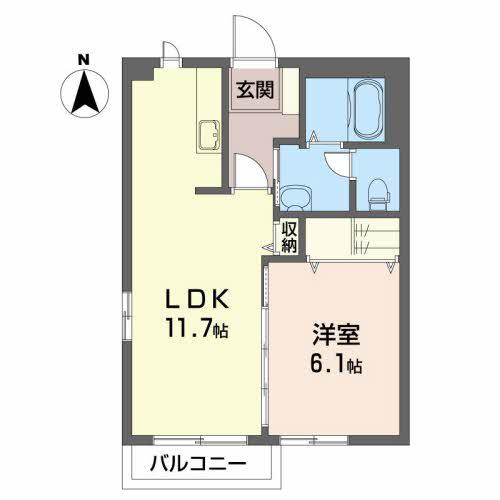 プリーマ ドルフB(1LDK/2階)の間取り写真
