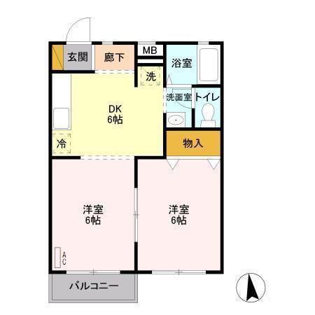 グリーンヒルズ B棟(2DK/2階)の間取り写真