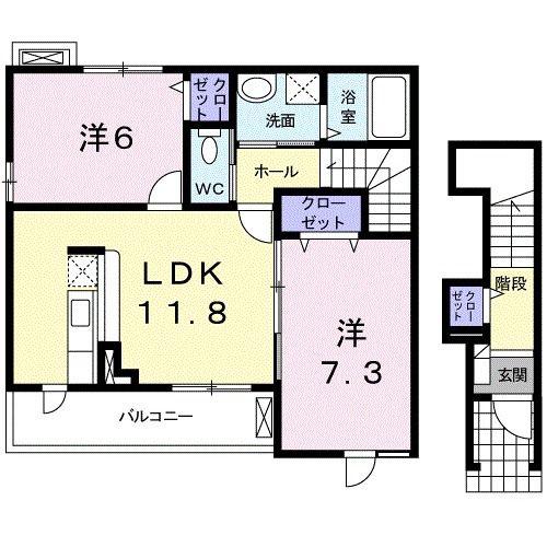 ナチュラルM A(2LDK/2階)の間取り写真
