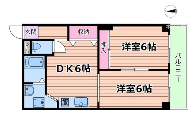 麻田レインボーハイツ(2DK/1階)の間取り写真
