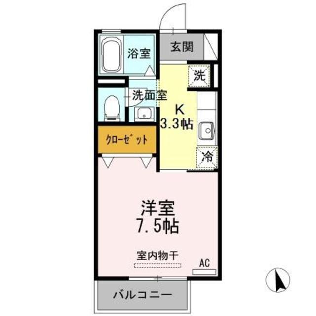 クルーガーランドB(1K/2階)の間取り写真