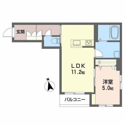 SPRING南鍛冶町I(1LDK/1階)の間取り写真