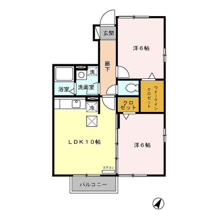 JR常磐線 植田駅(福島) 徒歩14分 2階建 築21年(2LDK/1階)の間取り写真
