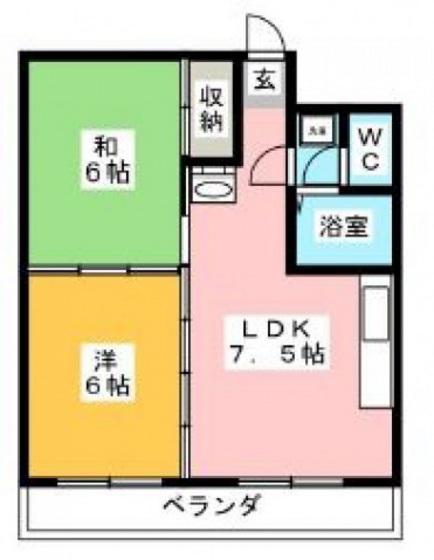 フラワーパレスハラダ(2DK/8階)の間取り写真