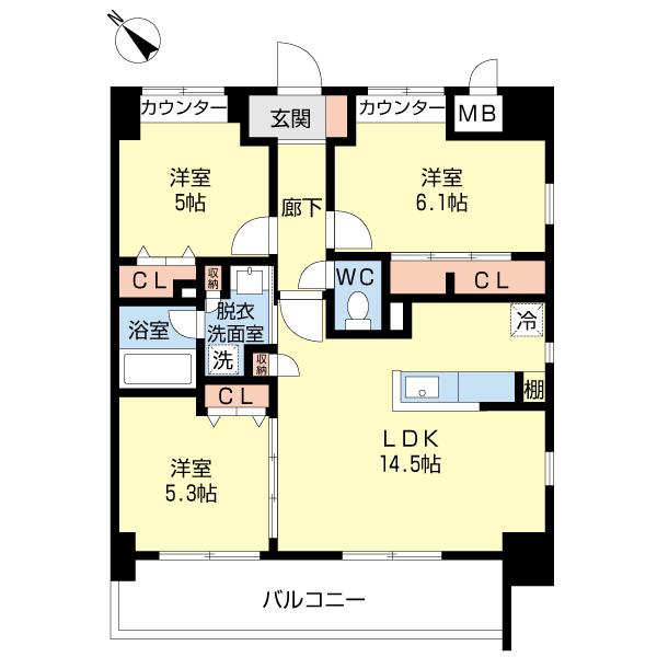 サンアトラスV(3LDK/8階)の間取り写真