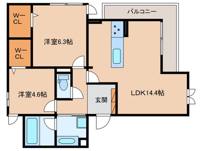グランボヌール(2LDK/3階)の間取り写真