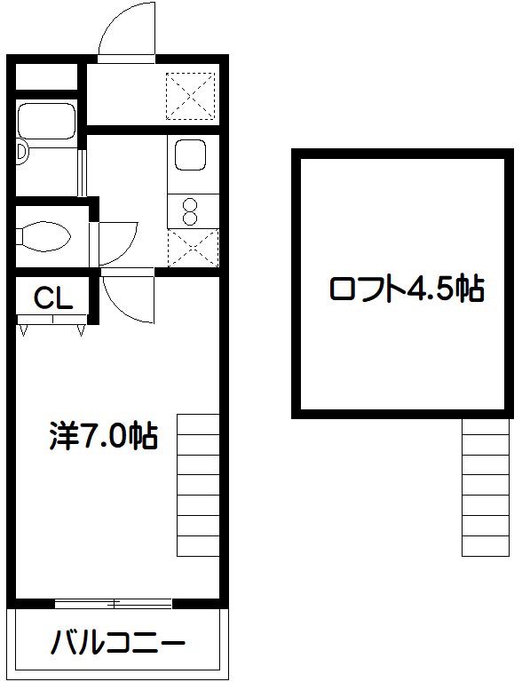 ハウスファイブ(1K/2階)の間取り写真