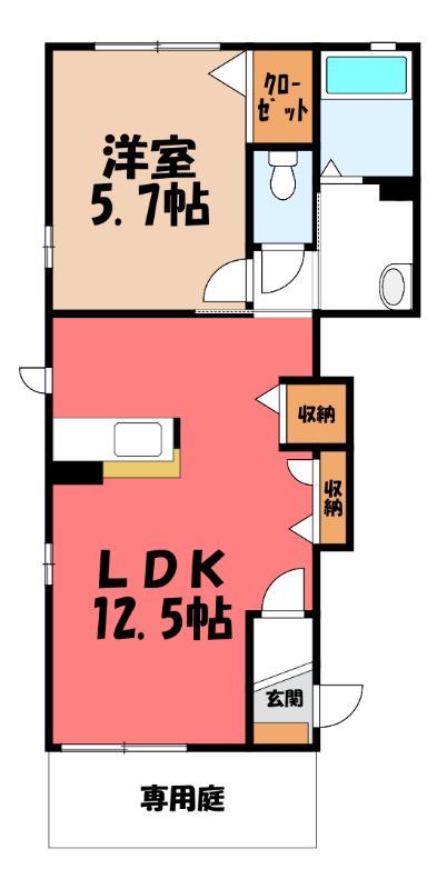 プルミエドミールF(1LDK/1階)の間取り写真