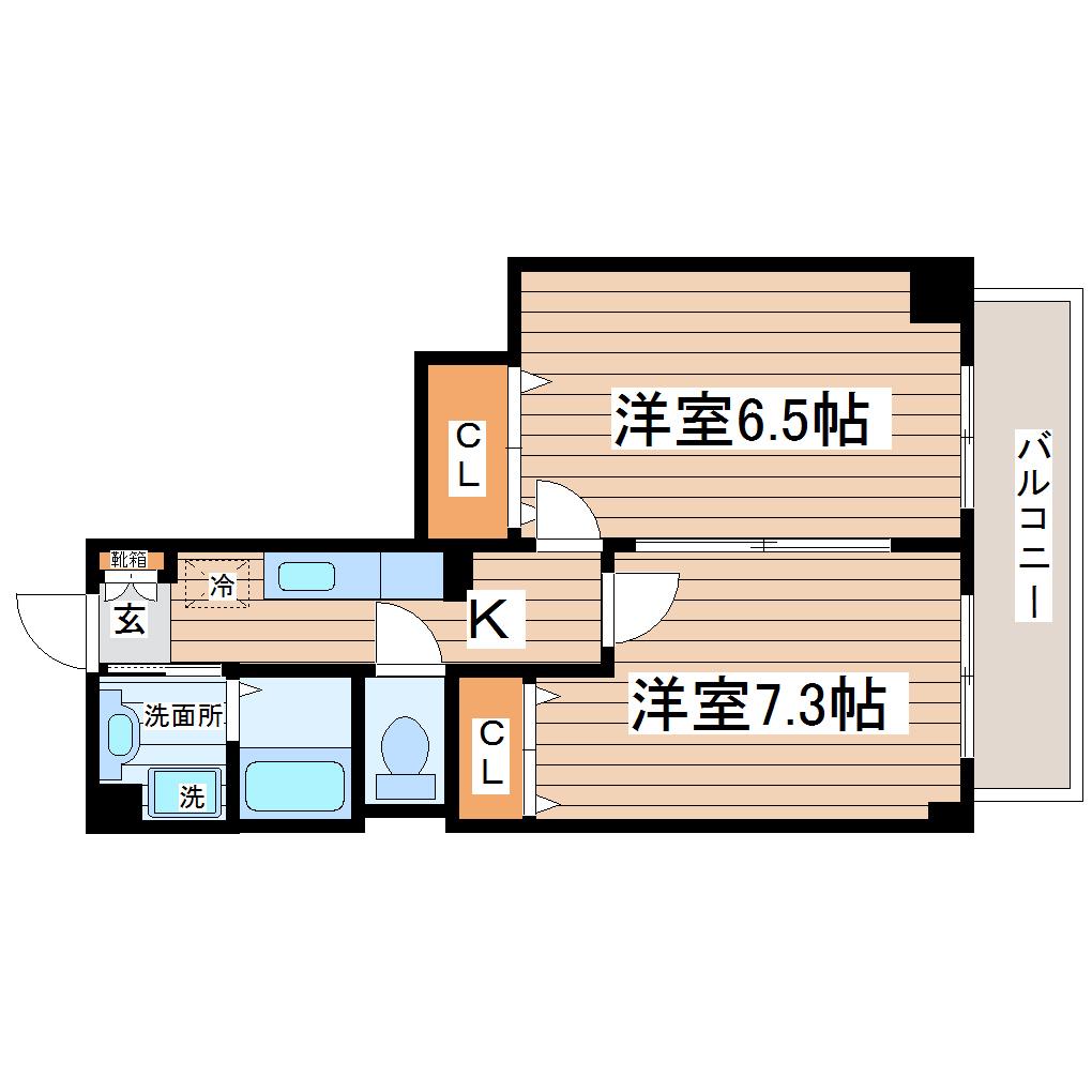 ベルフィオーレ二日町(2K/6階)の間取り写真