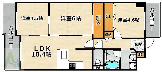 ロイヤル神戸山の街(3LDK/2階)の間取り写真