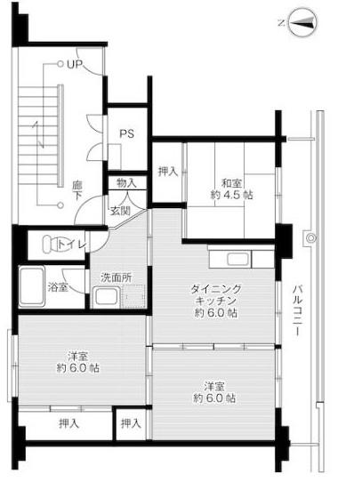 ビレッジハウス新井田西(3DK/1階)の間取り写真