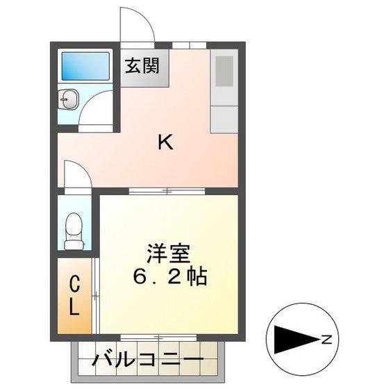 ウィング平田II(1K/2階)の間取り写真
