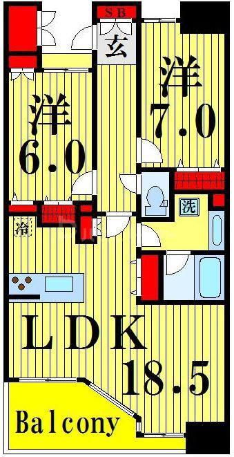 ロイヤルパークス西新井(2LDK/7階)の間取り写真